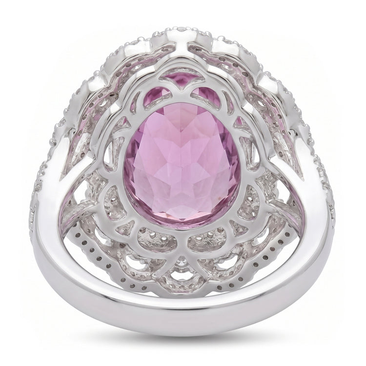 Bague Sertie De Griffes 36.75 Ct Kunzite Rose Avec Diamants Or Blanc 14K