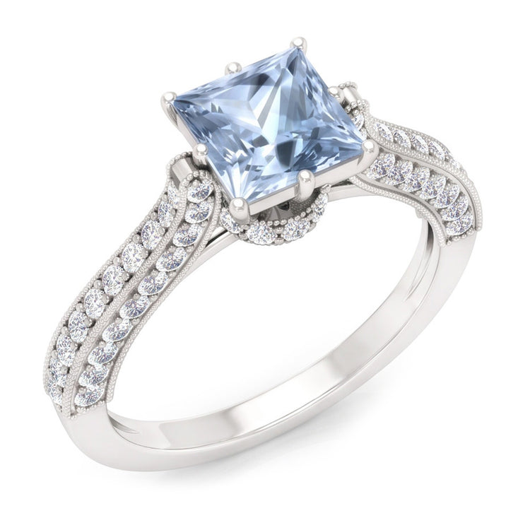 Bague Sertie De Griffes 8.50 Carats Aigue-Marine Avec Diamants Naturels Extraits des Mines ( et non cultivés en laboratoire ) Or Blanc 14K