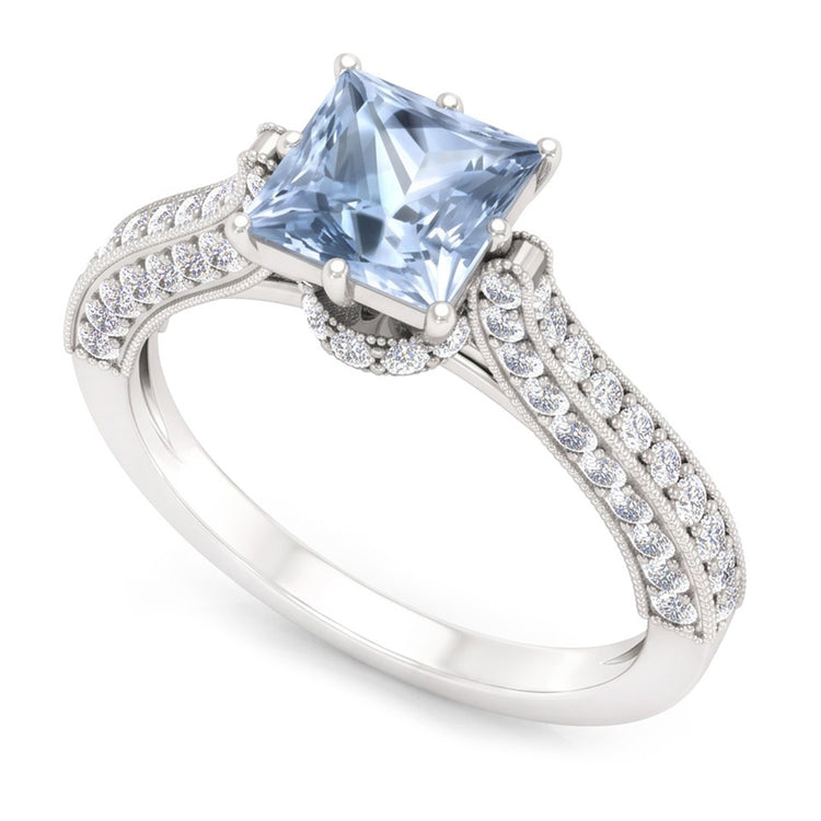 Bague Sertie De Griffes 8.50 Carats Aigue-Marine Avec Diamants Naturels Extraits des Mines ( et non cultivés en laboratoire ) Or Blanc 14K