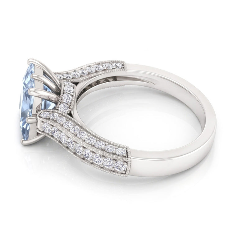 Bague Sertie De Griffes 8.50 Carats Aigue-Marine Avec Diamants Naturels Extraits des Mines ( et non cultivés en laboratoire ) Or Blanc 14K