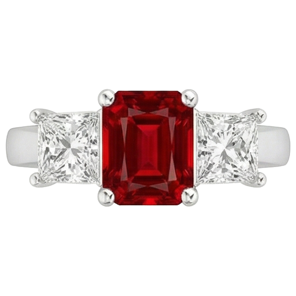 Bague Sertie De Griffes Rubis Rouge Et Diamants Naturels Extraits des Mines ( et non cultivés en laboratoire ) 4.00 Carats Or 14K