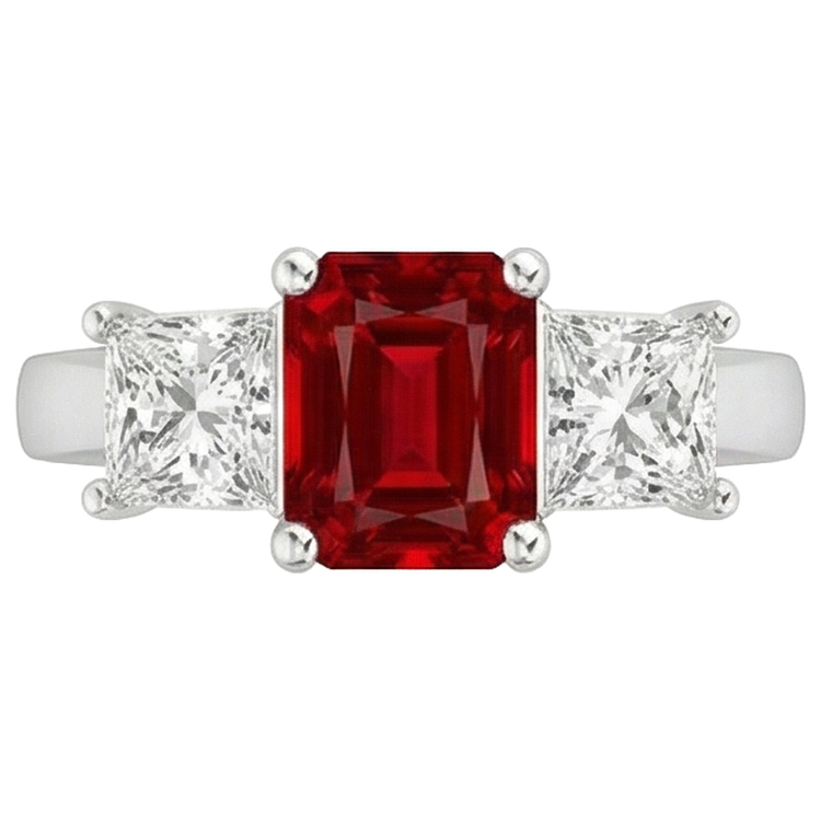 Bague Sertie De Griffes Rubis Rouge Et Diamants Naturels Extraits des Mines ( et non cultivés en laboratoire ) 4.00 Carats Or 14K