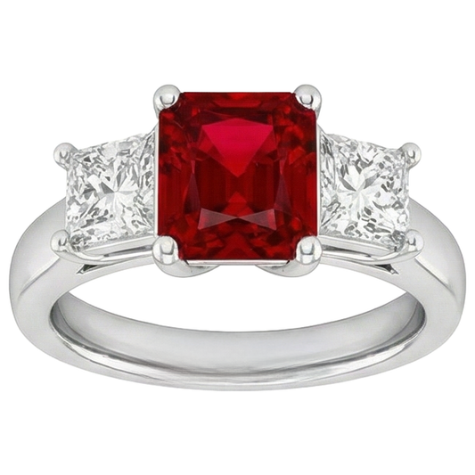 Bague Sertie De Griffes Rubis Rouge Et Diamants Naturels Extraits des Mines ( et non cultivés en laboratoire ) 4.00 Carats Or 14K