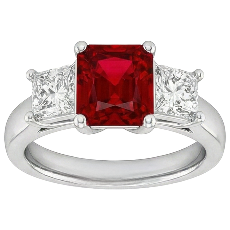 Bague Sertie De Griffes Rubis Rouge Et Diamants Naturels Extraits des Mines ( et non cultivés en laboratoire ) 4.00 Carats Or 14K