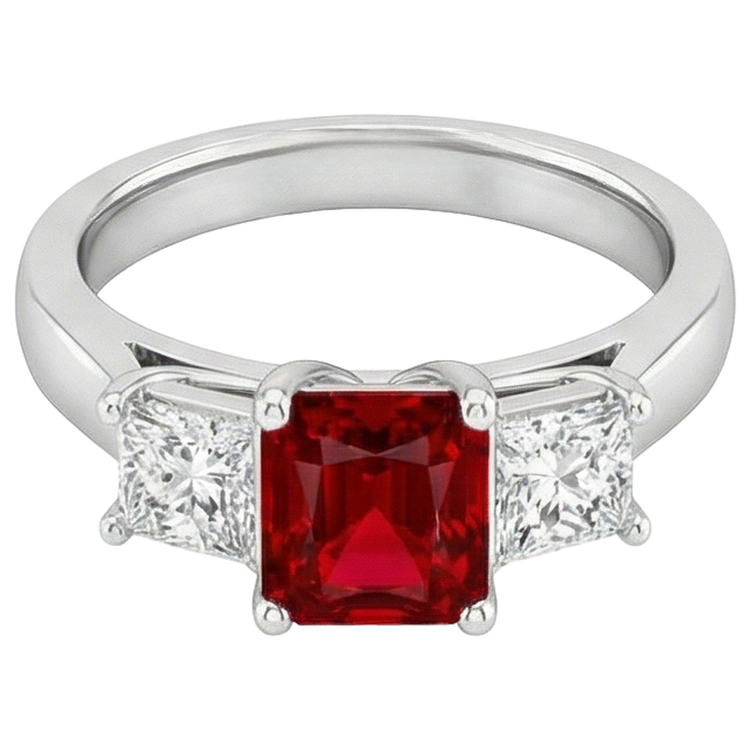 Bague Sertie De Griffes Rubis Rouge Et Diamants Naturels Extraits des Mines ( et non cultivés en laboratoire ) 4.00 Carats Or 14K