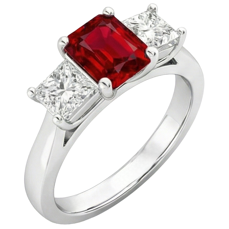 Bague Sertie De Griffes Rubis Rouge Et Diamants Naturels Extraits des Mines ( et non cultivés en laboratoire ) 4.00 Carats Or 14K