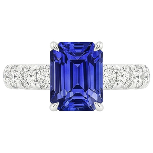 Bague Sertissage Pavé de Diamants Naturels Extraits des Mines ( et non cultivés en laboratoire ) Emeraude Saphir de Ceylan 5 Carats