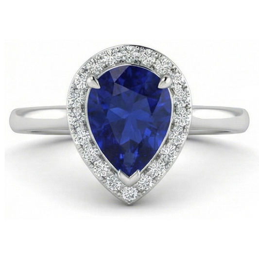 Bague Simple Saphir Et Diamant Naturels Extraits des Mines ( et non cultivés en laboratoire ) Halo