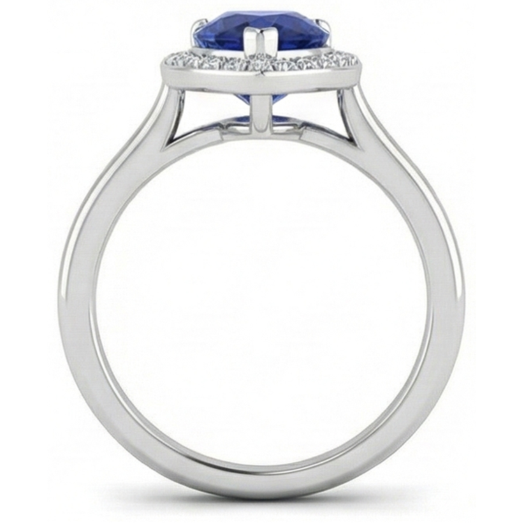 Bague Simple Saphir Et Diamant Naturels Extraits des Mines ( et non cultivés en laboratoire ) Halo