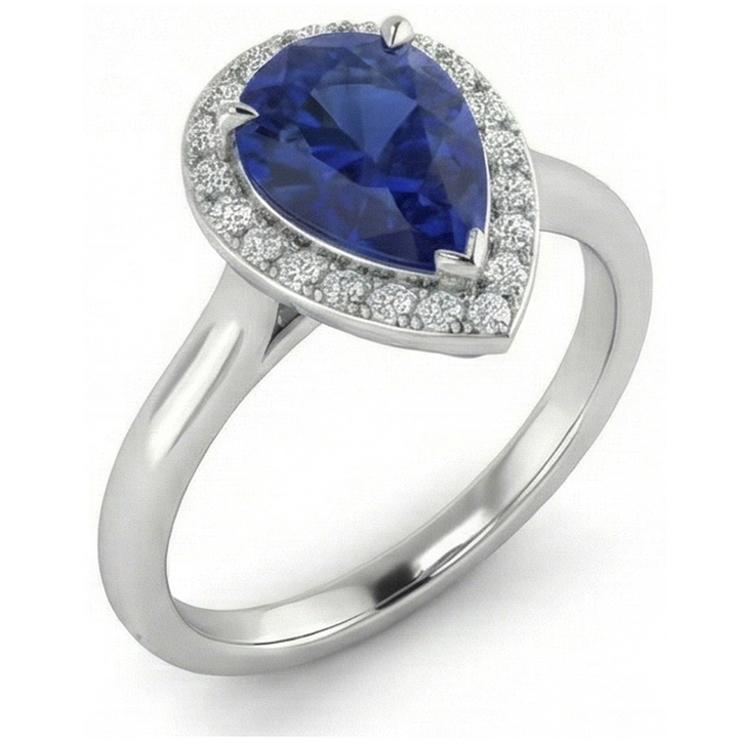 Bague Simple Saphir Et Diamant Naturels Extraits des Mines ( et non cultivés en laboratoire ) Halo