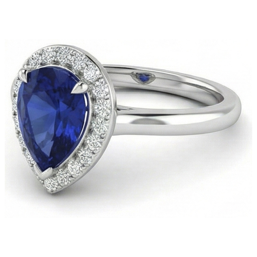 Bague Simple Saphir Et Diamant Naturels Extraits des Mines ( et non cultivés en laboratoire ) Halo