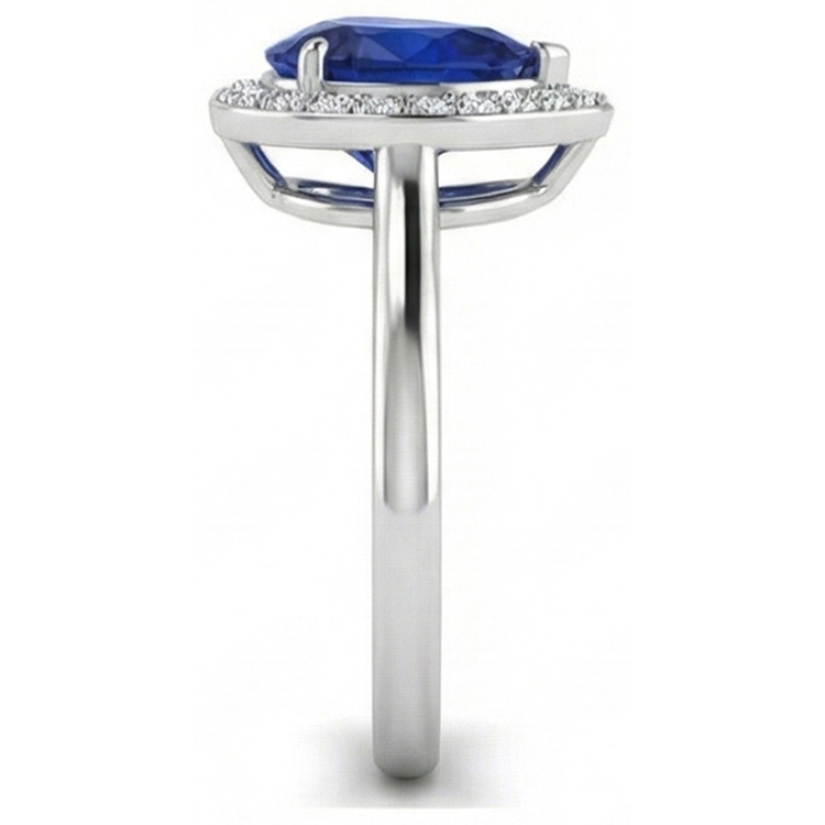 Bague Simple Saphir Et Diamant Naturels Extraits des Mines ( et non cultivés en laboratoire ) Halo