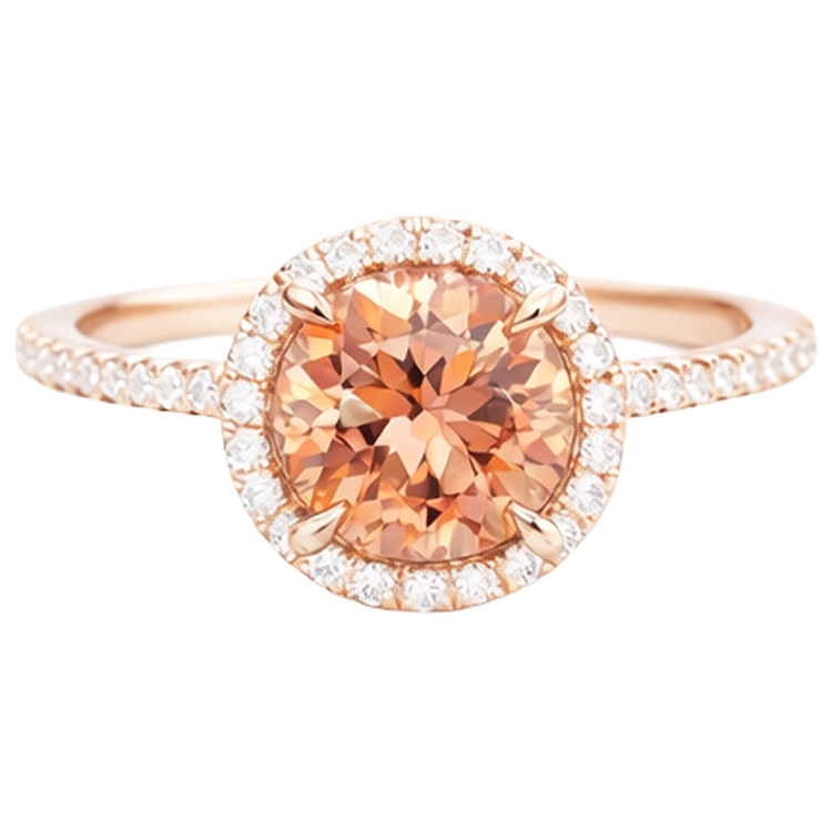 Bague Solitaire 10.75 Ct Avec Accent Morganite Et Diamants Naturels Extraits des Mines ( et non cultivés en laboratoire ) Or 14K