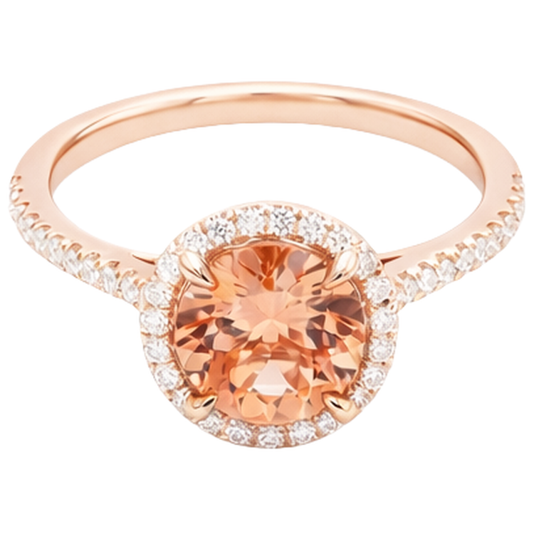 Bague Solitaire 10.75 Ct Avec Accent Morganite Et Diamants Naturels Extraits des Mines ( et non cultivés en laboratoire ) Or 14K