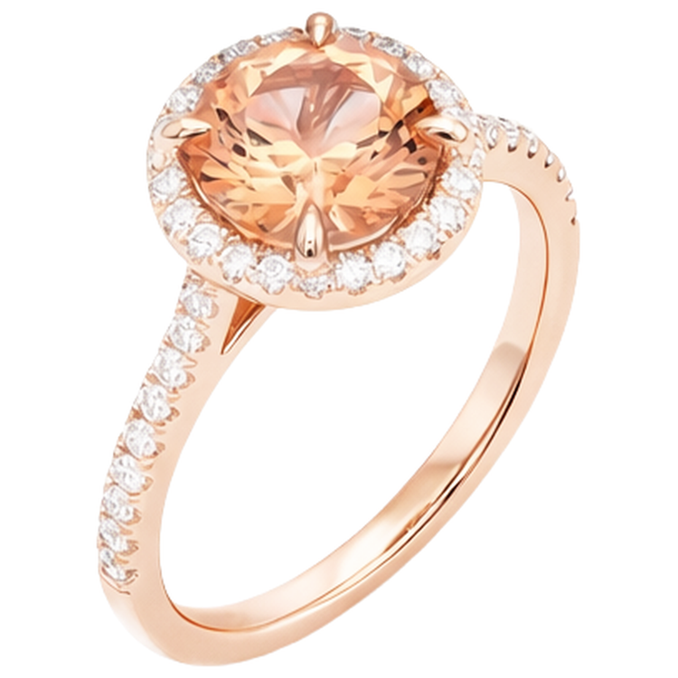 Bague Solitaire 10.75 Ct Avec Accent Morganite Et Diamants Naturels Extraits des Mines ( et non cultivés en laboratoire ) Or 14K