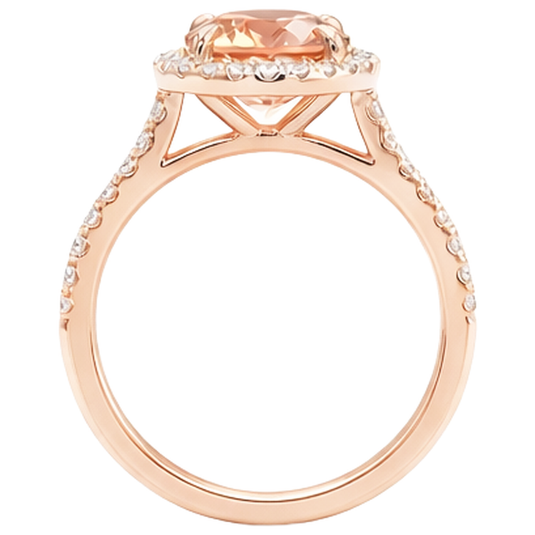 Bague Solitaire 10.75 Ct Avec Accent Morganite Et Diamants Naturels Extraits des Mines ( et non cultivés en laboratoire ) Or 14K
