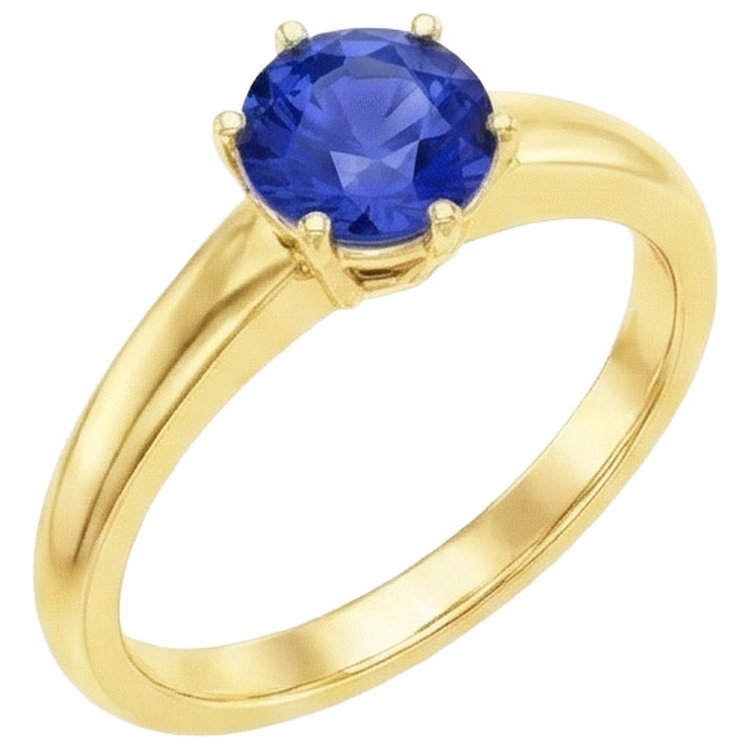 Bague Solitaire 2 Carats Or Jaune Véritable Saphir Sri Lankais
