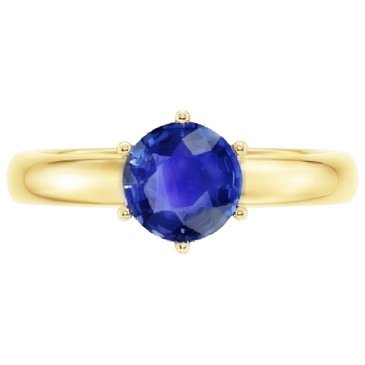 Bague Solitaire 2 Carats Or Jaune Véritable Saphir Sri Lankais