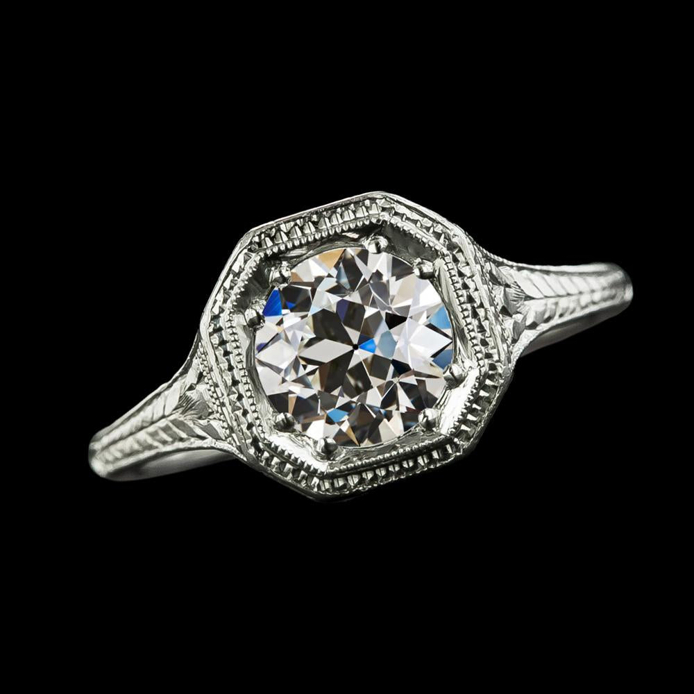 Bague Solitaire 2 Carats Rond Vieux Mineur Véritable Diamant Style Vintage