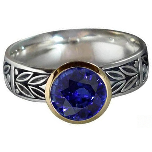 Bague Solitaire 2 Carats Ronde Tanzanite AAA Bijoux De Style Antique