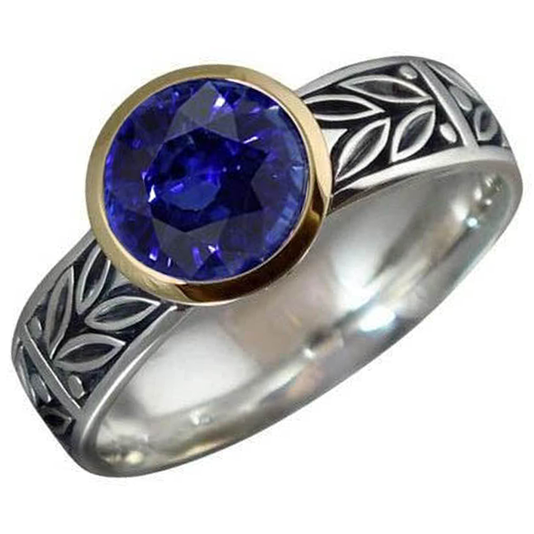 Bague Solitaire 2 Carats Ronde Tanzanite AAA Bijoux De Style Antique