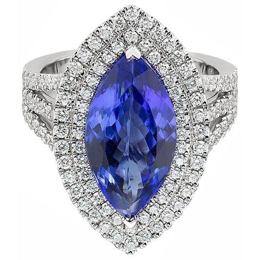 Bague Solitaire 21.25 Ct Avec Accent Tanzanite Avec Diamants Or 14K