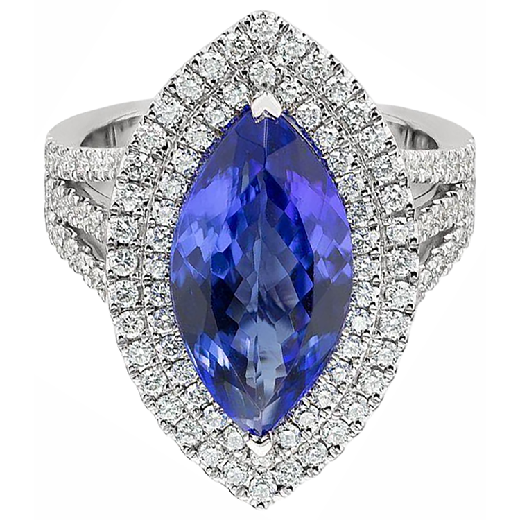 Bague Solitaire 21.25 Ct Avec Accent Tanzanite Avec Diamants Or 14K
