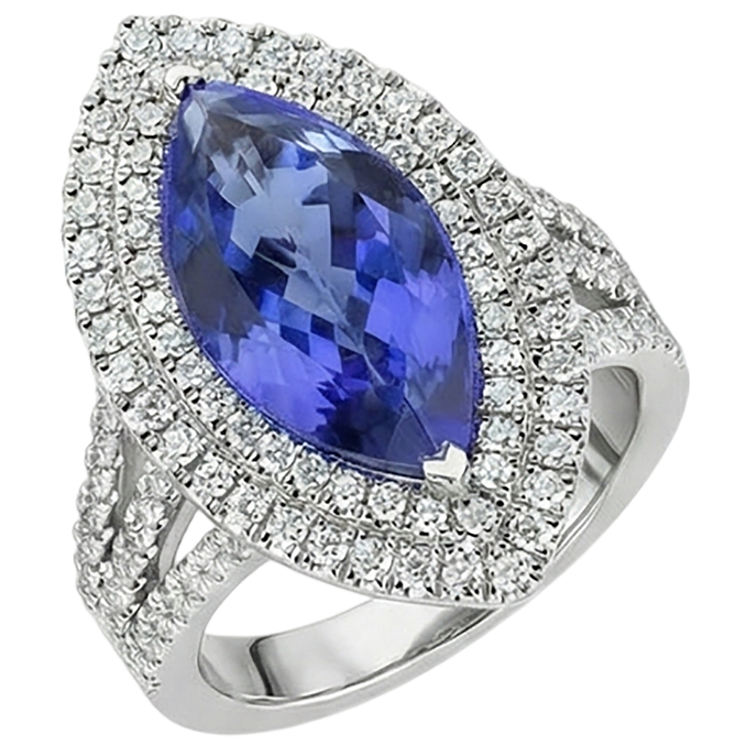 Bague Solitaire 21.25 Ct Avec Accent Tanzanite Avec Diamants Or 14K