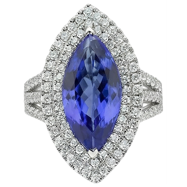 Bague Solitaire 21.25 Ct Avec Accent Tanzanite Avec Diamants Or 14K