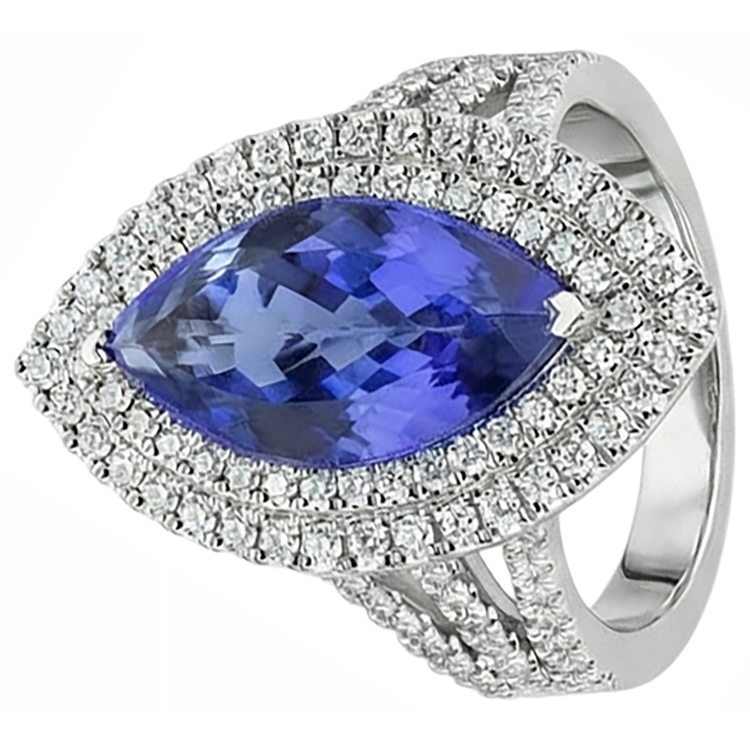 Bague Solitaire 21.25 Ct Avec Accent Tanzanite Avec Diamants Or 14K