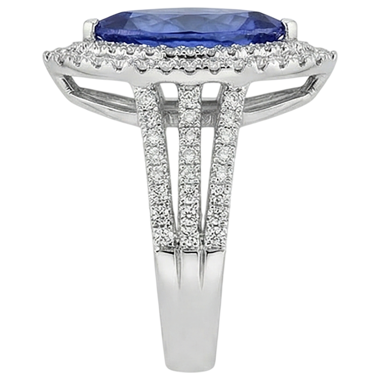 Bague Solitaire 21.25 Ct Avec Accent Tanzanite Avec Diamants Or 14K