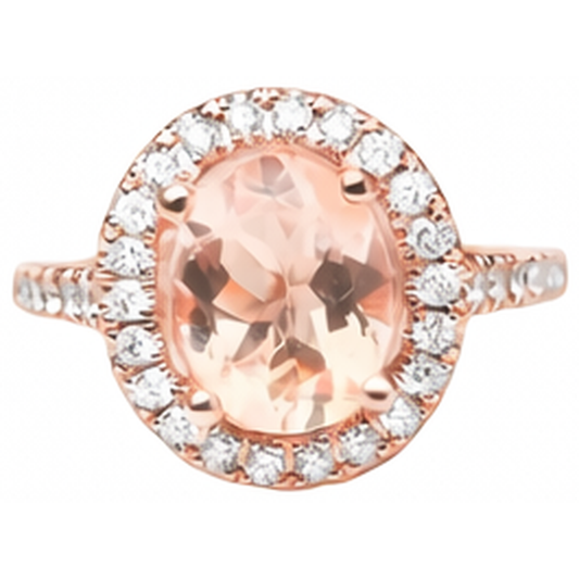 Bague Solitaire 27.50 Ct Avec Accent Morganite Avec Diamants Naturels Extraits des Mines ( et non cultivés en laboratoire ) Or 14K