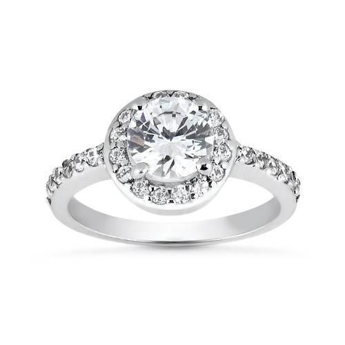 Bague Solitaire 2.30 Ct Avec Accents Halo Réel Diamants Ronds