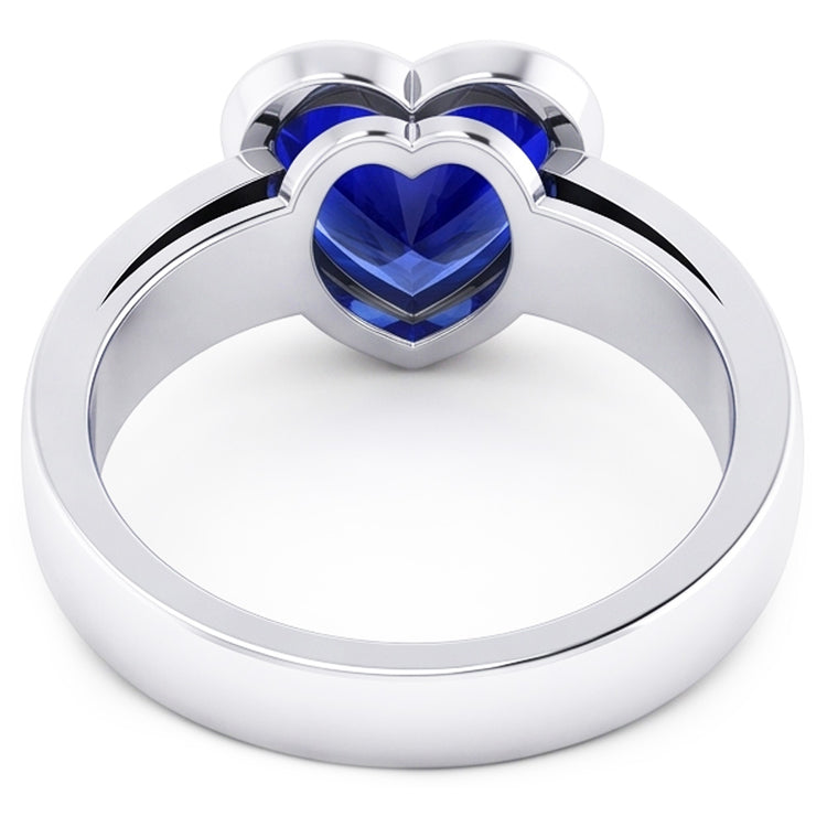 Bague Solitaire 3 Carats Saphir Bleu serti de lunette en forme de coeur Or 14K