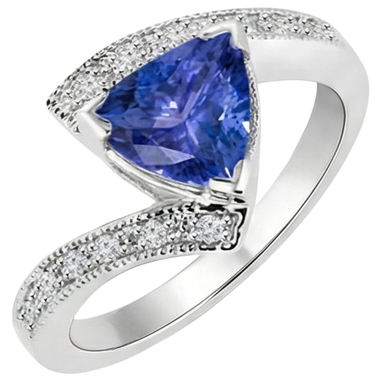 naturel trillion tanzanite 7.25carats bague angle de côté