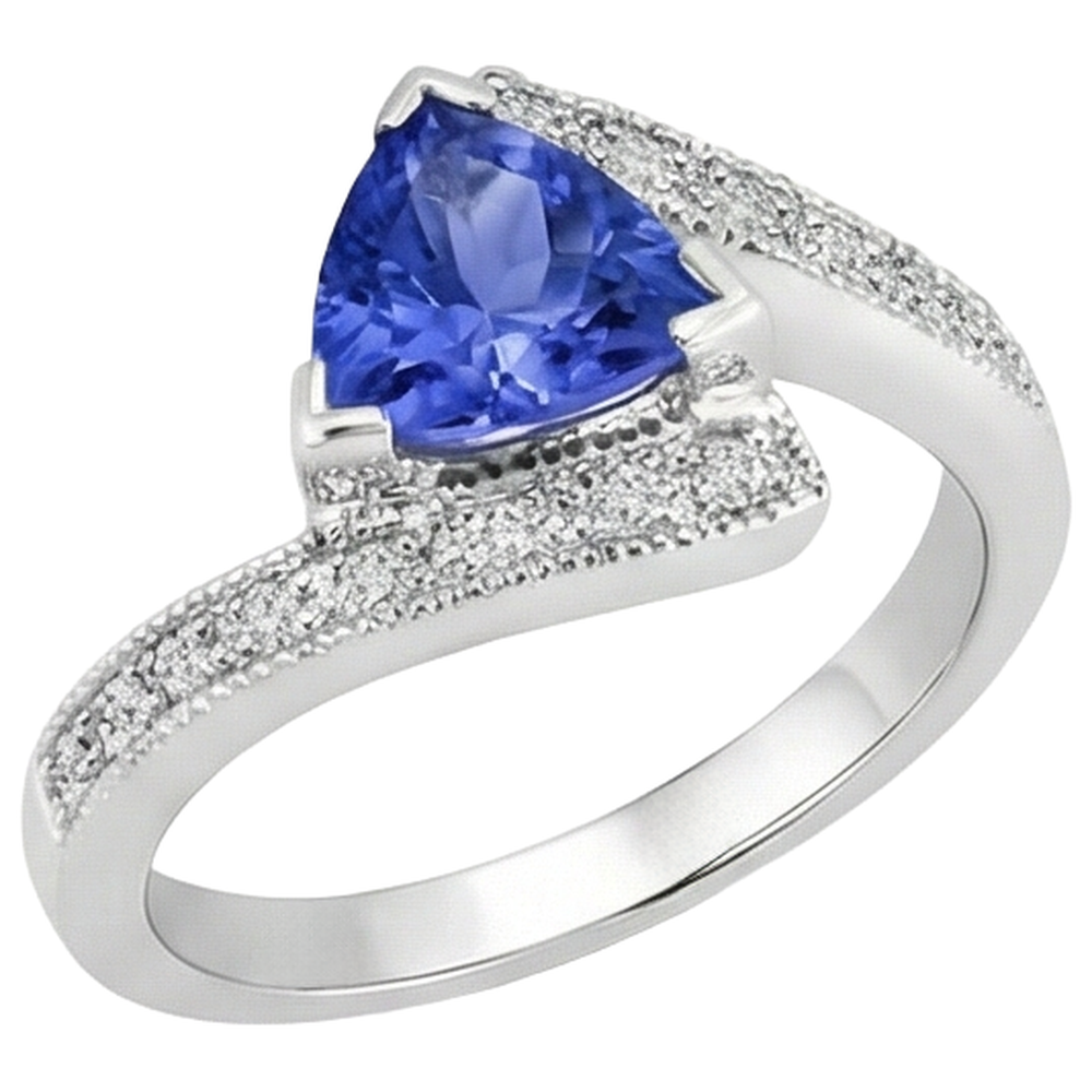naturel trillion tanzanite 7.25carats bague détail rapproché