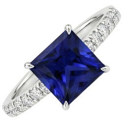 Bague Solitaire Accent Femme Saphir Bleu et Diamant Naturels Extraits des Mines ( et non cultivés en laboratoire ) 5.5 Carats