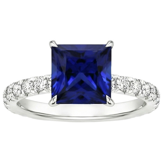 Bague Solitaire Accent Femme Saphir Bleu et Diamant Naturels Extraits des Mines ( et non cultivés en laboratoire ) 5.5 Carats