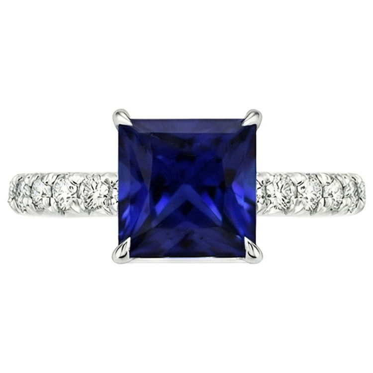 Bague Solitaire Accent Femme Saphir Bleu et Diamant Naturels Extraits des Mines ( et non cultivés en laboratoire ) 5.5 Carats
