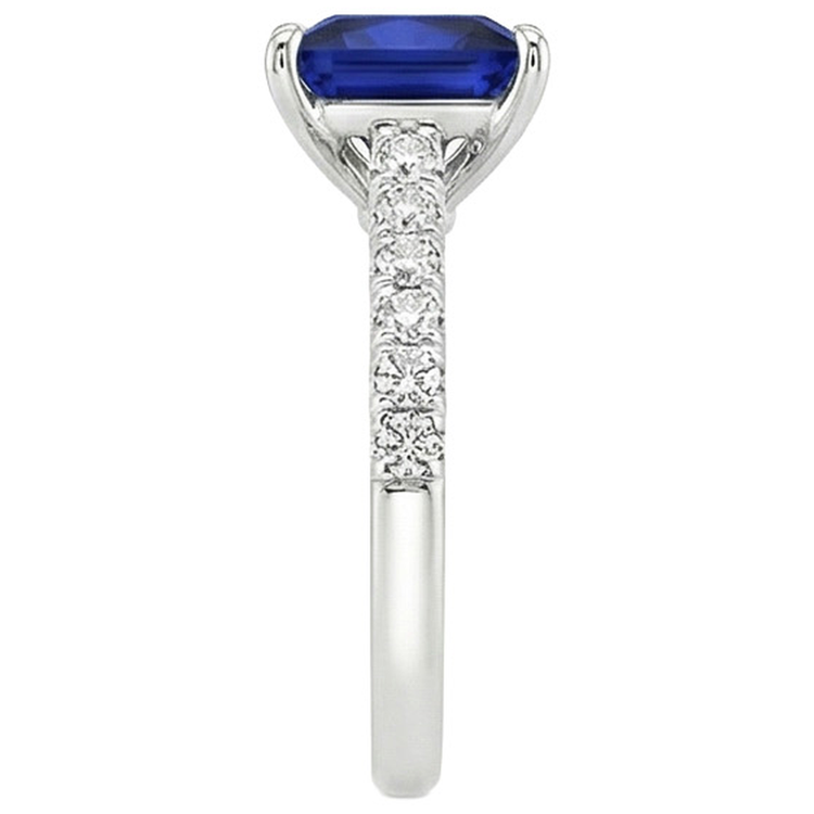 Bague Solitaire Accent Femme Saphir Bleu et Diamant Naturels Extraits des Mines ( et non cultivés en laboratoire ) 5.5 Carats