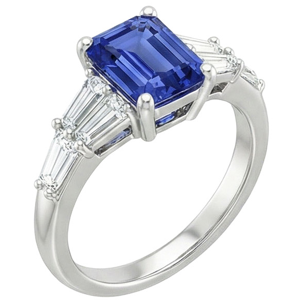 naturel baguette diamant 4carats bague angle de côté