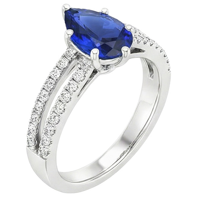 Bague Solitaire Accents Double Tige Saphir Bleu & Diamants Naturels Extraits des Mines ( et non cultivés en laboratoire ) 4 Carats