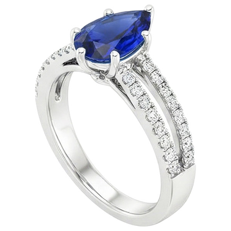 Bague Solitaire Accents Double Tige Saphir Bleu & Diamants Naturels Extraits des Mines ( et non cultivés en laboratoire ) 4 Carats