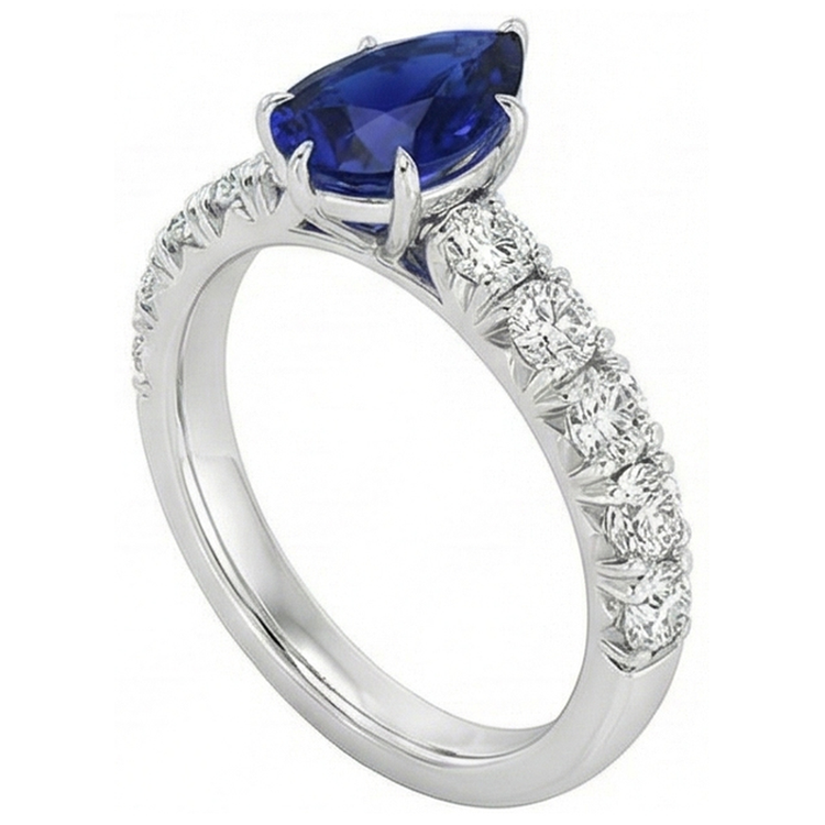 naturel pear diamant 5carats bague vue de dessus