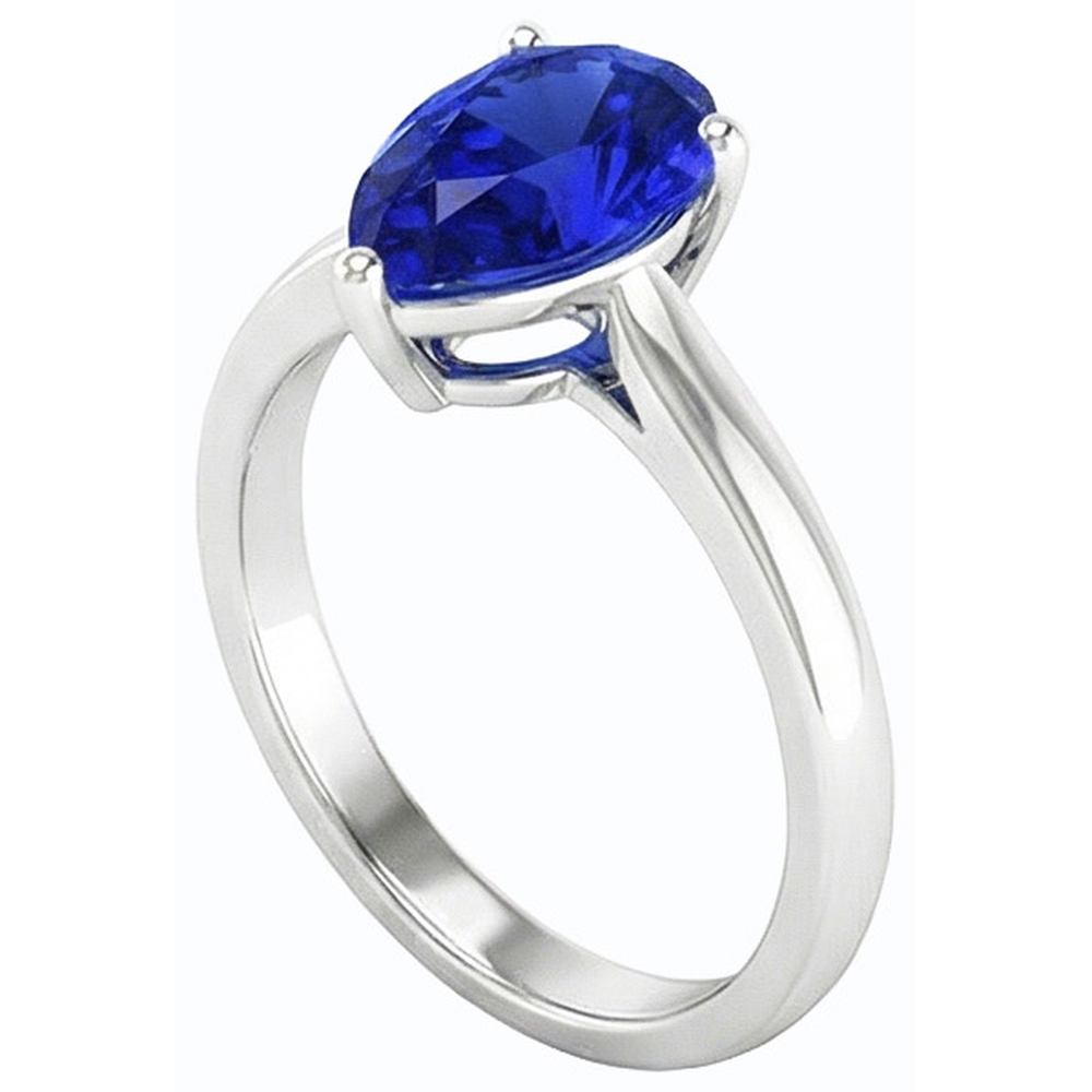 naturel pear saphir 2carats bague vue de profil
