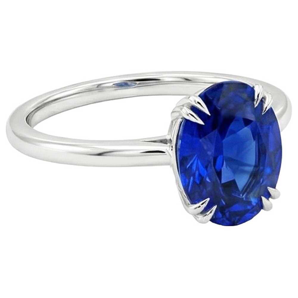naturel oval saphir 2.50carats bague vue de profil