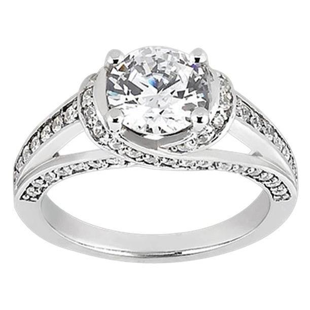 Bague Solitaire Anniversaire Véritable Diamant 2.01 Carats Avec Accents Or Blanc 14K