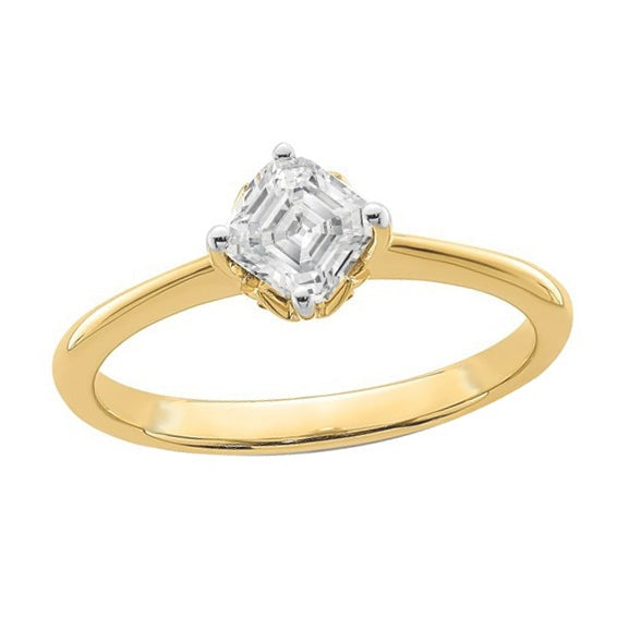 Bague Solitaire Asscher Vieux mineur Réel Diamant Bicolore Or 2 Carats