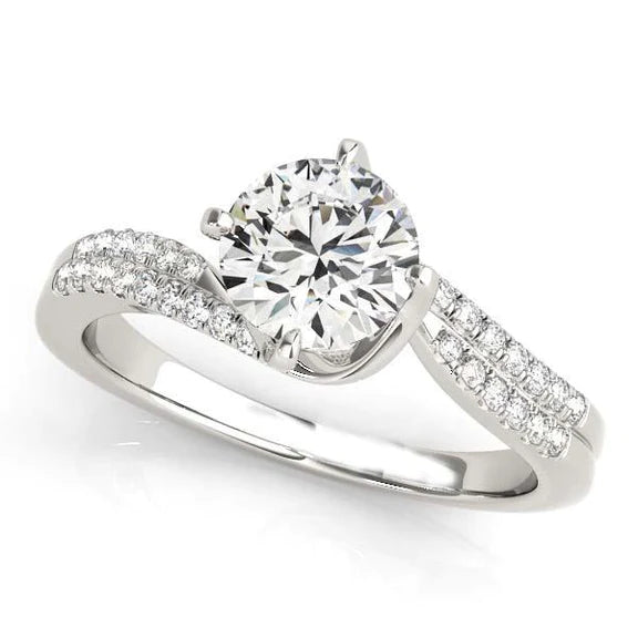 Bague Solitaire Authentique Diamant Rond 3.45 Carats Avec Accent Or Blanc 14K
