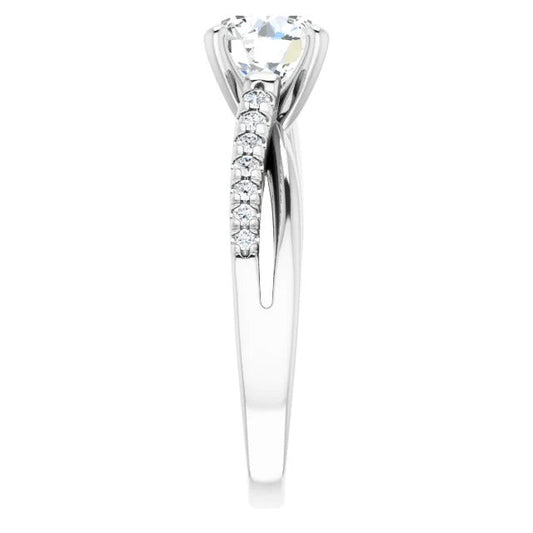 Bague Solitaire Avec Accent 2.20 Carats Réel Diamants Or Blanc 14K